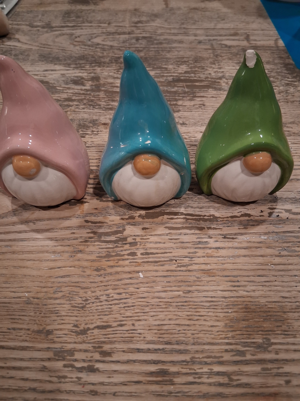 Ceramic Gnome Trio in Pink, Teal, and Green